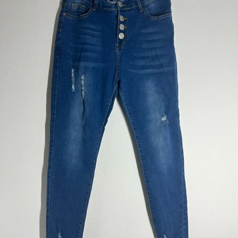 Pastel High Rise Medium Wash Ripped Skinny Jeans Size 13/31